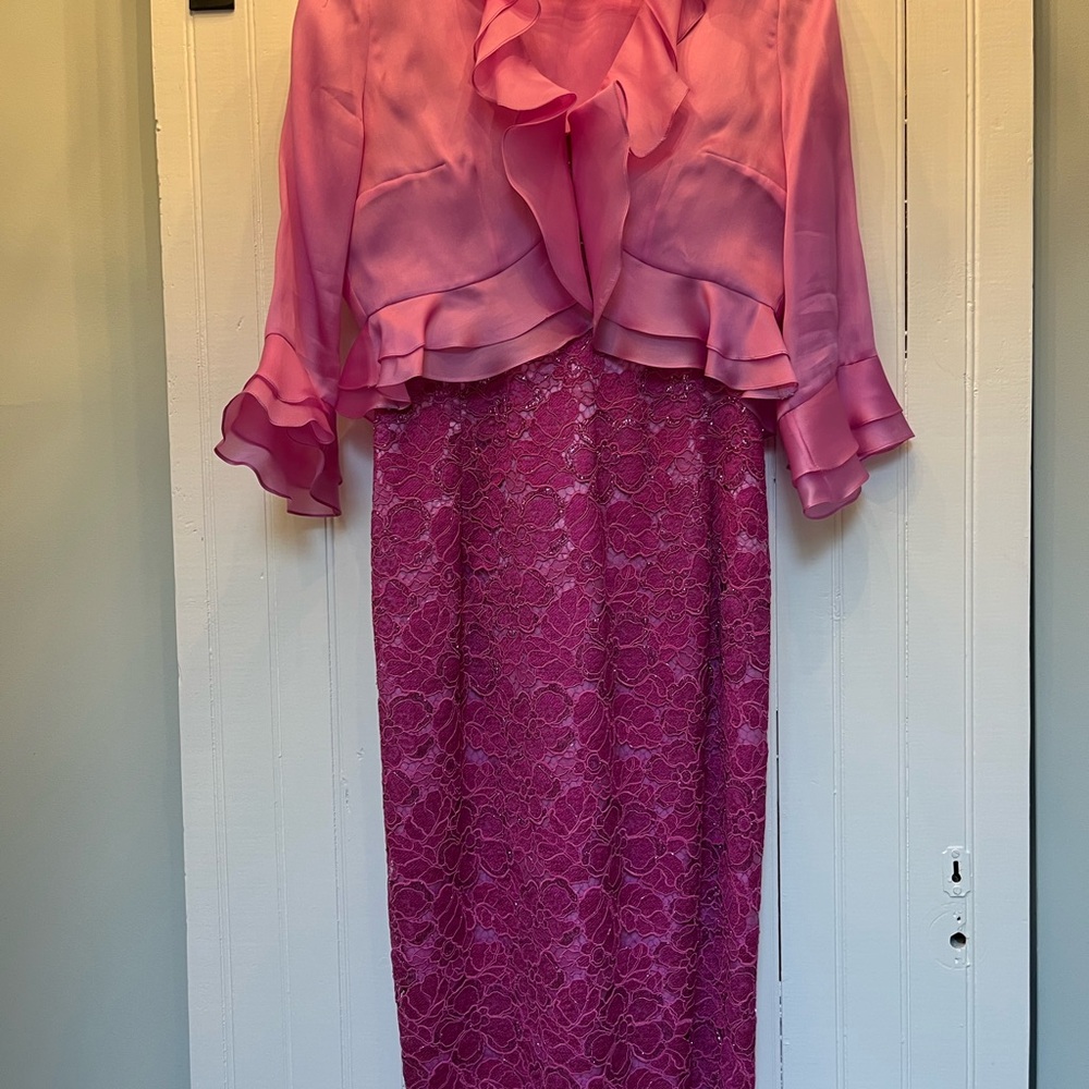 Custom Made Chic Pink Lace Dress with Scoop Neck and Jacket